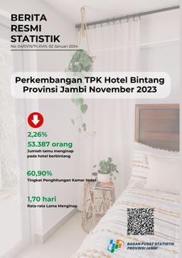 Tingkat Penghunian Kamar Hotel Bintang Di Provinsi Jambi Bulan November 2023 Mencapai 60,90 Persen